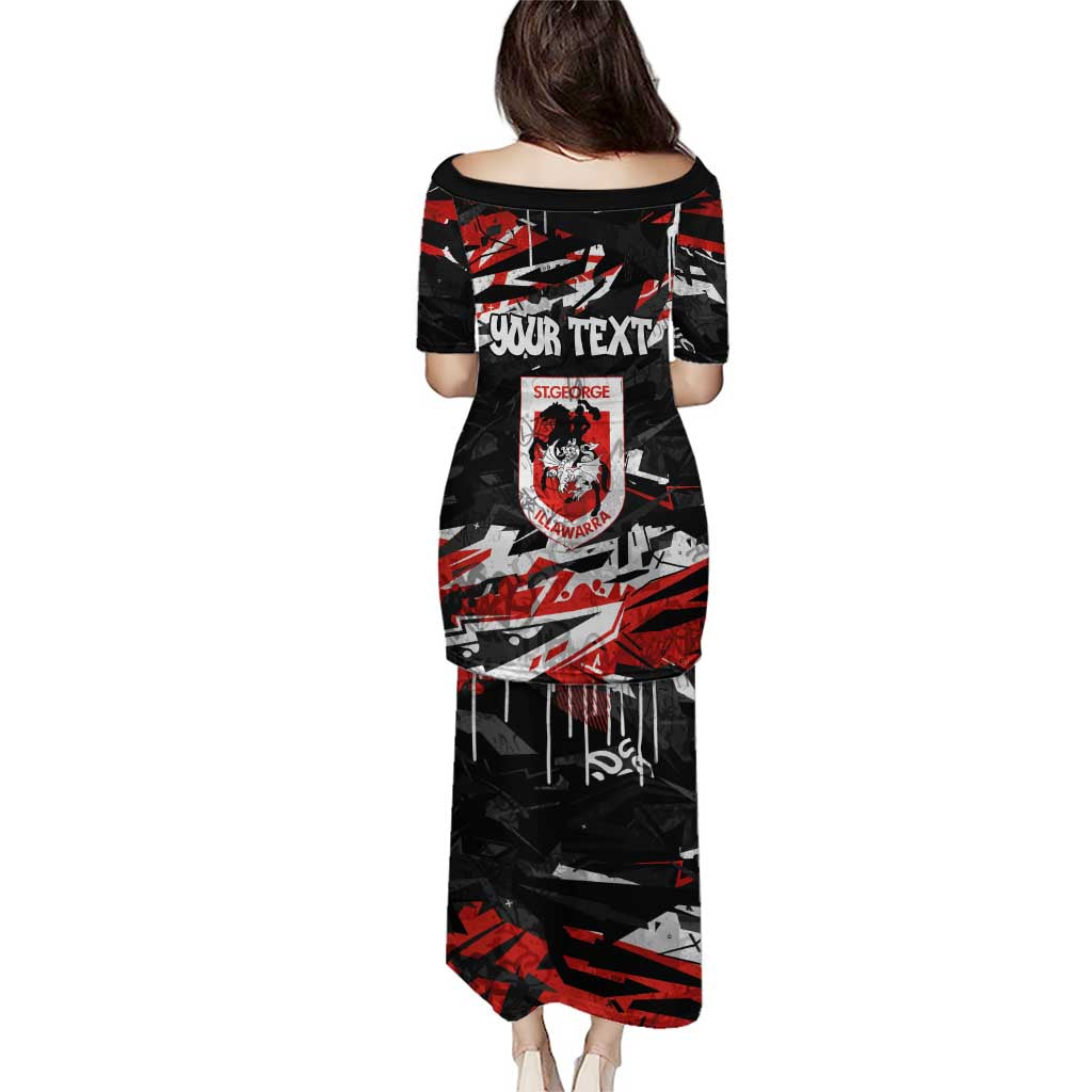 Personalized St. George Illawarra Dragons Family Matching Puletasi and Hawaiian Shirt Graffiti Grunge Abstract Urban Street Style Design