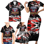 Personalized St. George Illawarra Dragons Family Matching Short Sleeve Bodycon Dress and Hawaiian Shirt Graffiti Grunge Abstract Urban Street Style Design