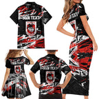 Personalized St. George Illawarra Dragons Family Matching Short Sleeve Bodycon Dress and Hawaiian Shirt Graffiti Grunge Abstract Urban Street Style Design