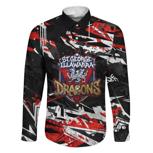 Personalized St. George Illawarra Dragons Family Matching Short Sleeve Bodycon Dress and Hawaiian Shirt Graffiti Grunge Abstract Urban Street Style Design