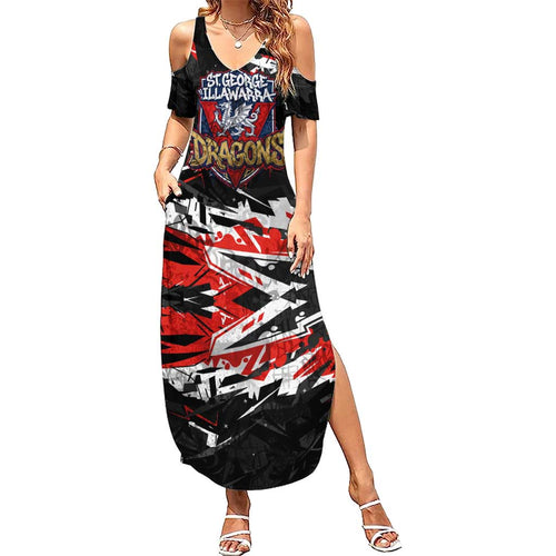Personalized St. George Illawarra Dragons Family Matching Summer Maxi Dress and Hawaiian Shirt Graffiti Grunge Abstract Urban Street Style Design