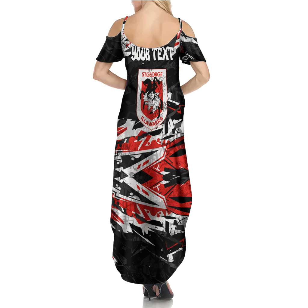 Personalized St. George Illawarra Dragons Family Matching Summer Maxi Dress and Hawaiian Shirt Graffiti Grunge Abstract Urban Street Style Design