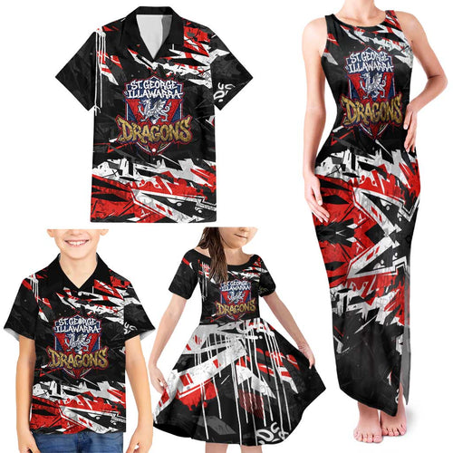 Personalized St. George Illawarra Dragons Family Matching Tank Maxi Dress and Hawaiian Shirt Graffiti Grunge Abstract Urban Street Style Design