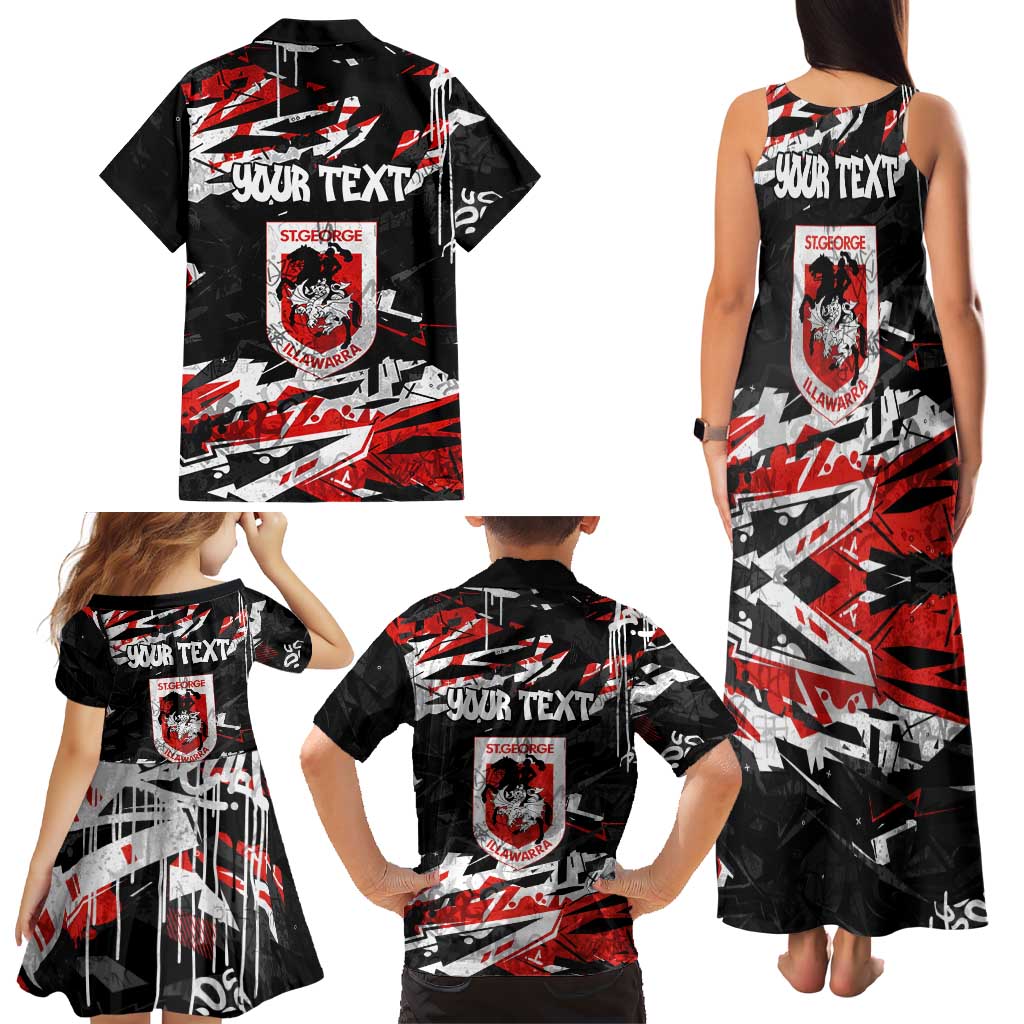 Personalized St. George Illawarra Dragons Family Matching Tank Maxi Dress and Hawaiian Shirt Graffiti Grunge Abstract Urban Street Style Design