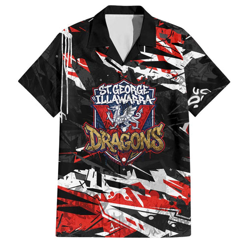 Personalized St. George Illawarra Dragons Hawaiian Shirt Graffiti Grunge Abstract Urban Street Style Design