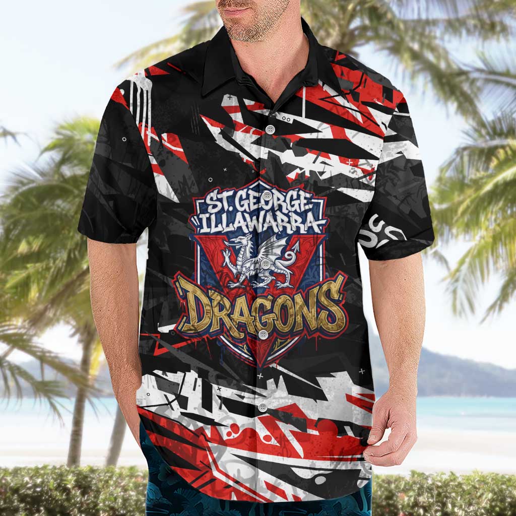 Personalized St. George Illawarra Dragons Hawaiian Shirt Graffiti Grunge Abstract Urban Street Style Design