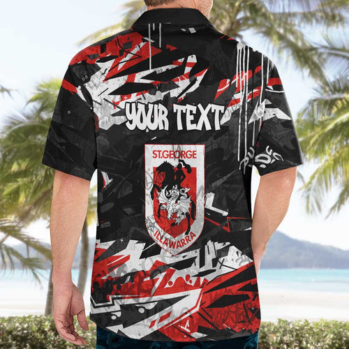 Personalized St. George Illawarra Dragons Hawaiian Shirt Graffiti Grunge Abstract Urban Street Style Design