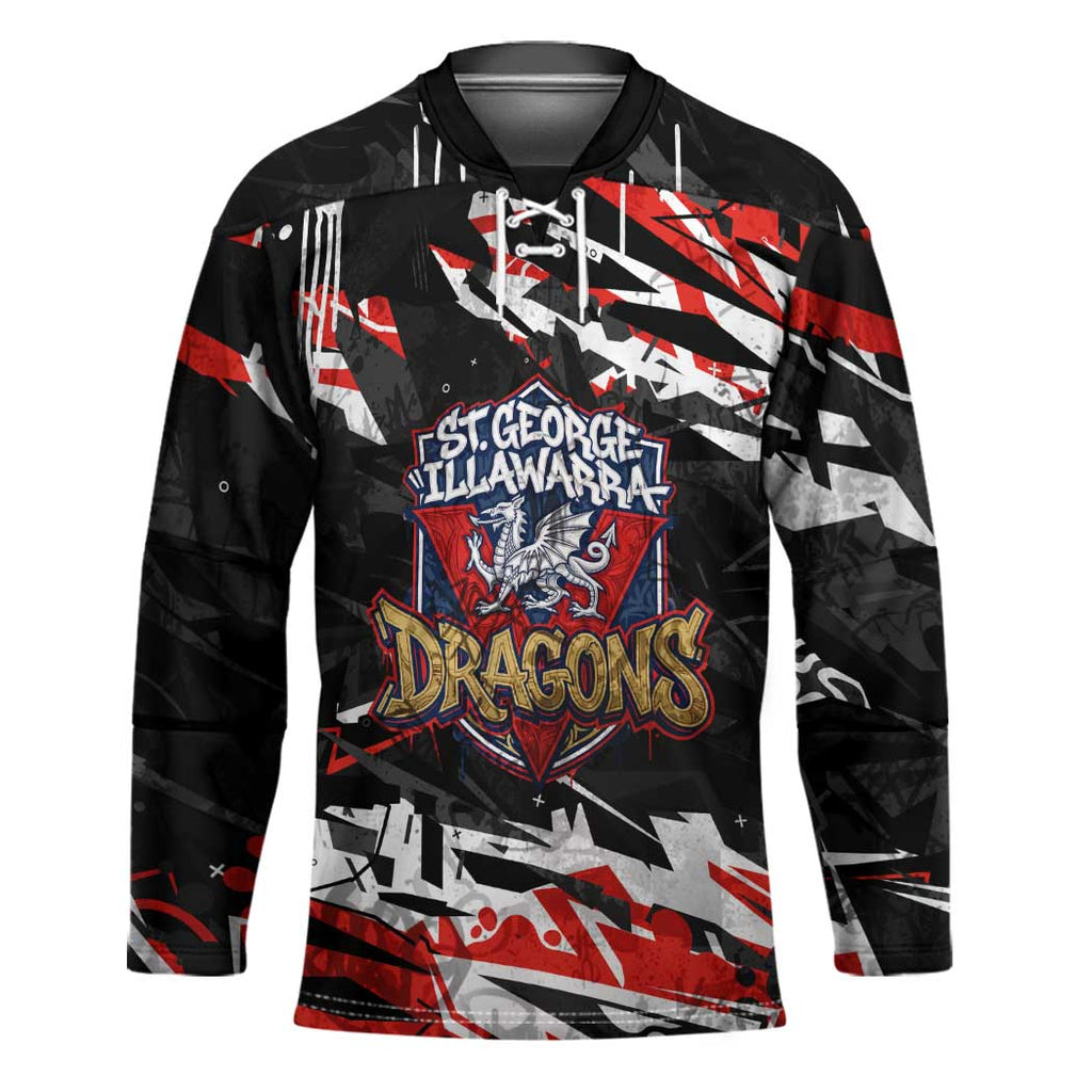 Personalized St. George Illawarra Dragons Hockey Jersey Graffiti Grunge Abstract Urban Street Style Design