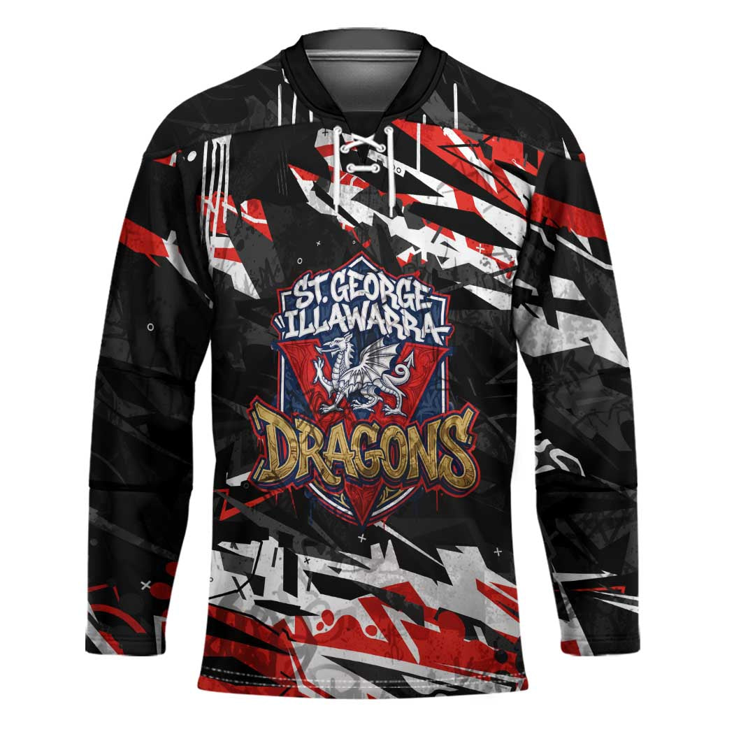 Personalized St. George Illawarra Dragons Hockey Jersey Graffiti Grunge Abstract Urban Street Style Design