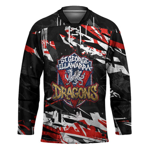 Personalized St. George Illawarra Dragons Hockey Jersey Graffiti Grunge Abstract Urban Street Style Design