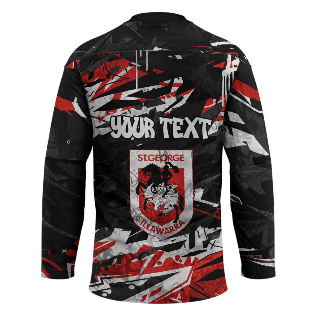 Personalized St. George Illawarra Dragons Hockey Jersey Graffiti Grunge Abstract Urban Street Style Design