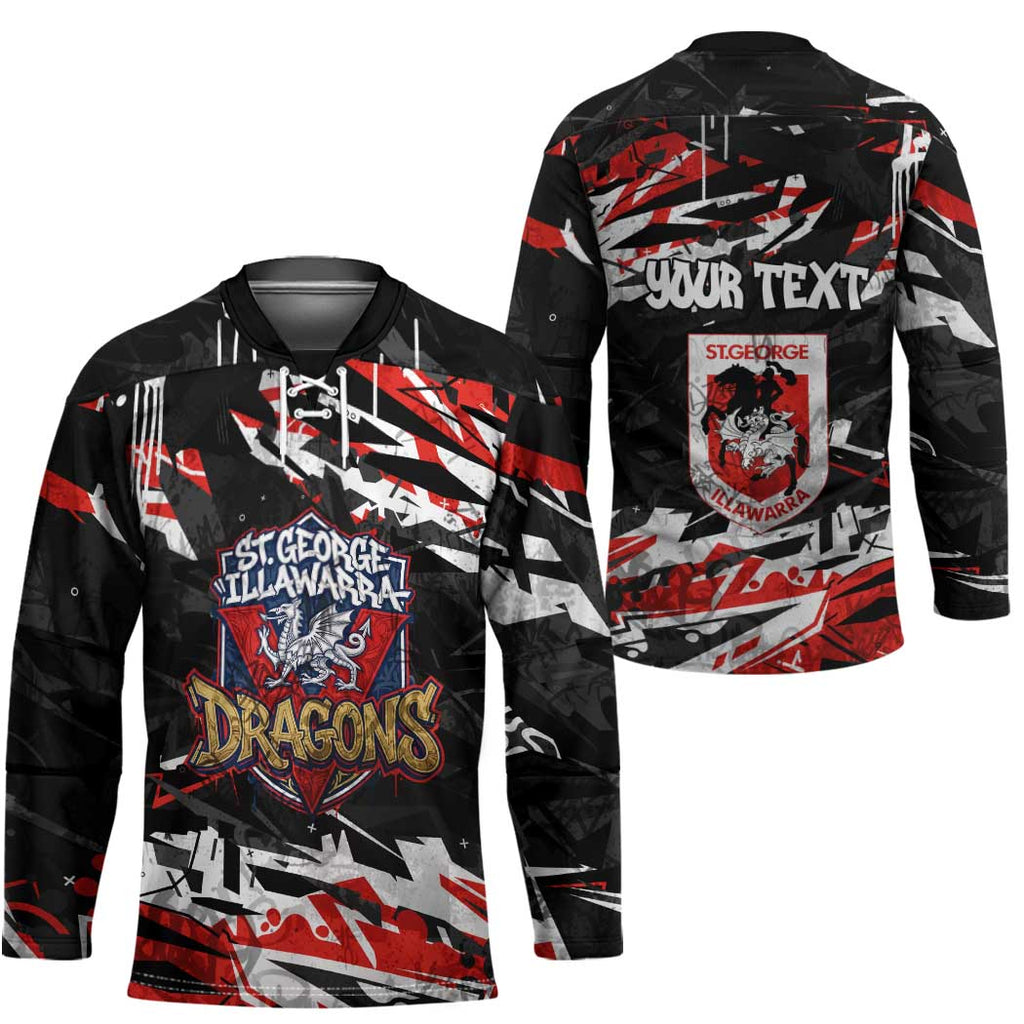 Personalized St. George Illawarra Dragons Hockey Jersey Graffiti Grunge Abstract Urban Street Style Design