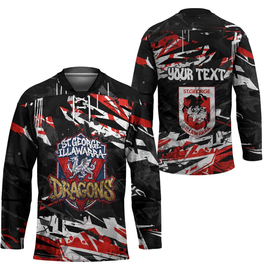 Personalized St. George Illawarra Dragons Hockey Jersey Graffiti Grunge Abstract Urban Street Style Design