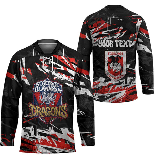 Personalized St. George Illawarra Dragons Hockey Jersey Graffiti Grunge Abstract Urban Street Style Design
