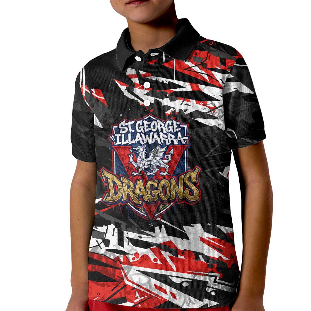 Personalized St. George Illawarra Dragons Kid Polo Shirt Graffiti Grunge Abstract Urban Street Style Design
