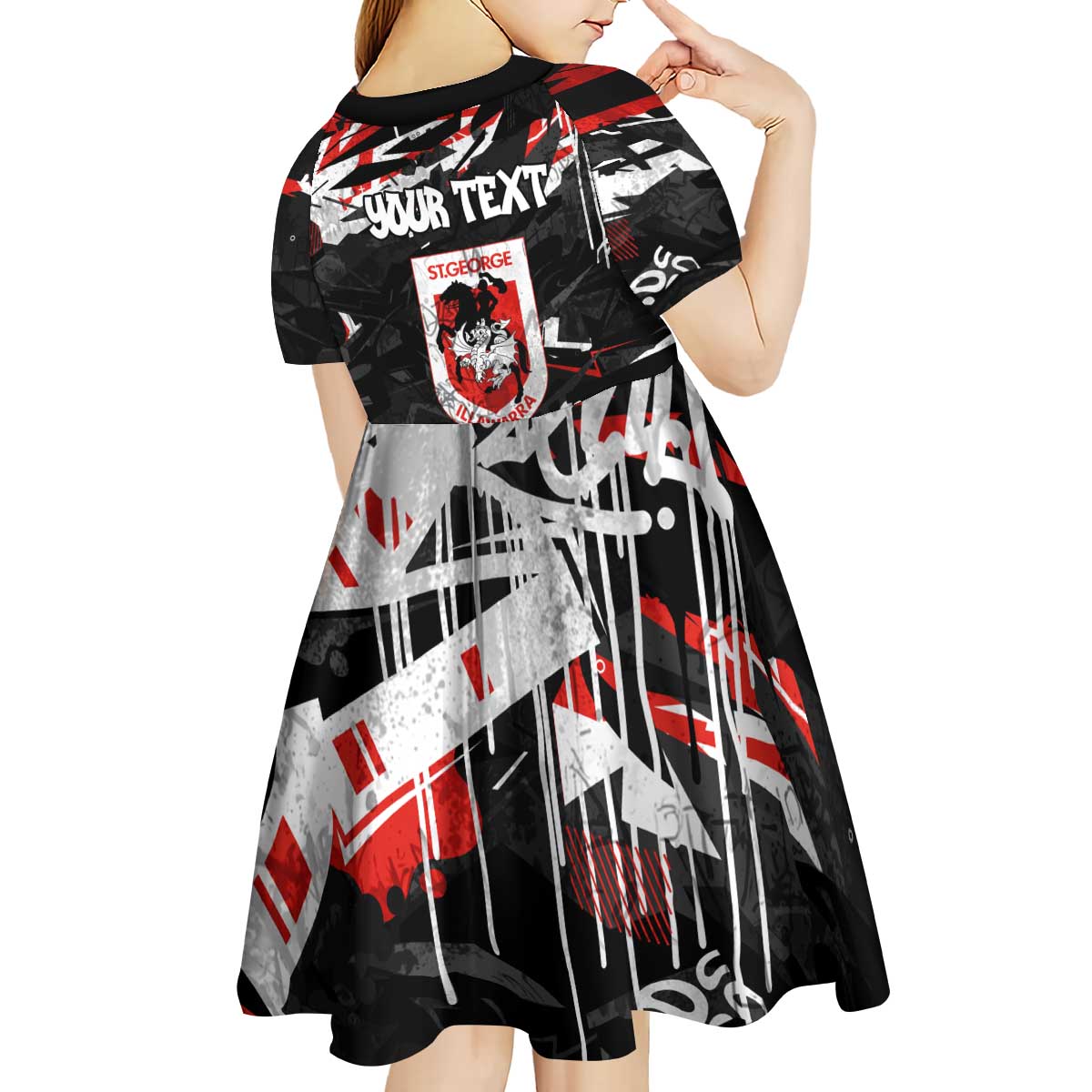 Personalized St. George Illawarra Dragons Kid Short Sleeve Dress Graffiti Grunge Abstract Urban Street Style Design