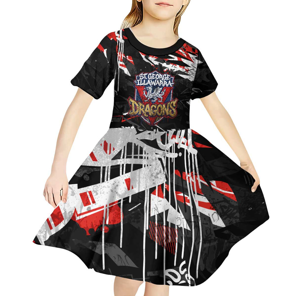 Personalized St. George Illawarra Dragons Kid Short Sleeve Dress Graffiti Grunge Abstract Urban Street Style Design