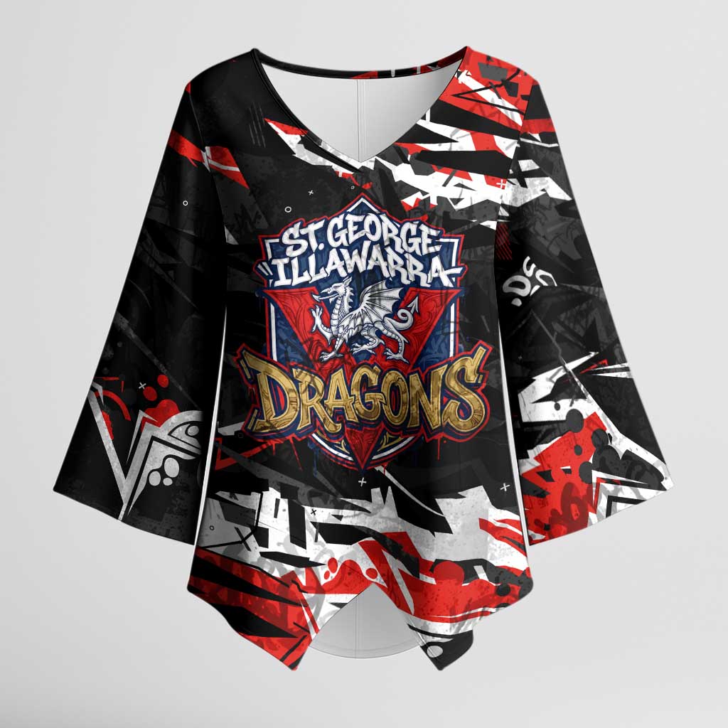 Personalized St. George Illawarra Dragons Kimono Sleeve Blouse Graffiti Grunge Abstract Urban Street Style Design