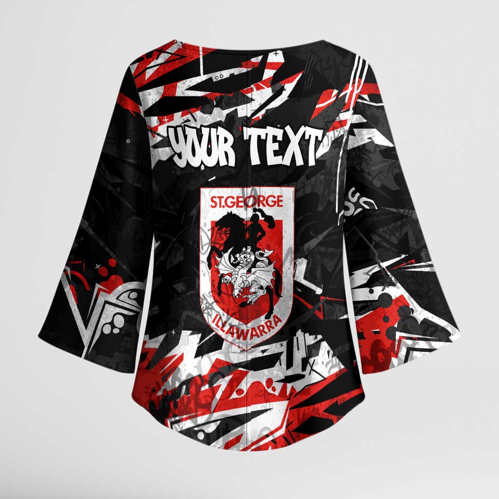 Personalized St. George Illawarra Dragons Kimono Sleeve Blouse Graffiti Grunge Abstract Urban Street Style Design