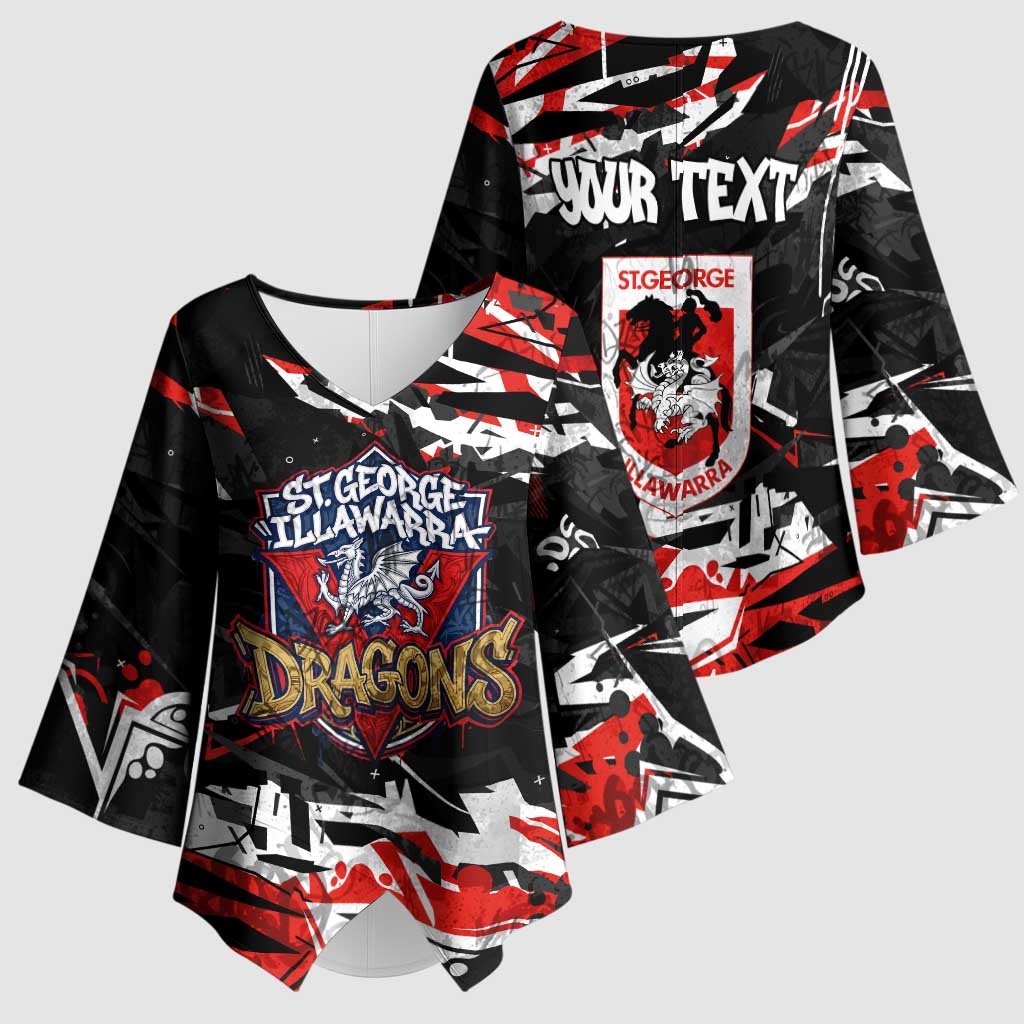 Personalized St. George Illawarra Dragons Kimono Sleeve Blouse Graffiti Grunge Abstract Urban Street Style Design