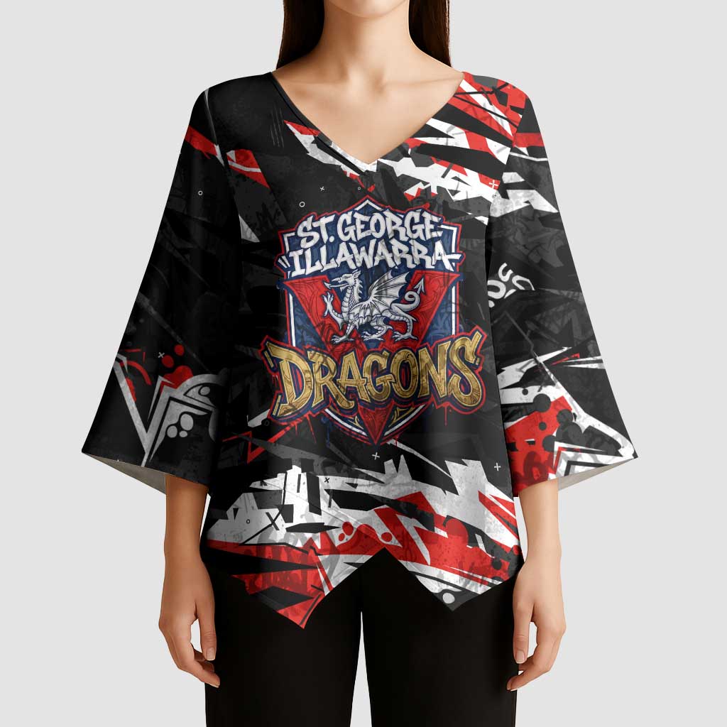 Personalized St. George Illawarra Dragons Kimono Sleeve Blouse Graffiti Grunge Abstract Urban Street Style Design