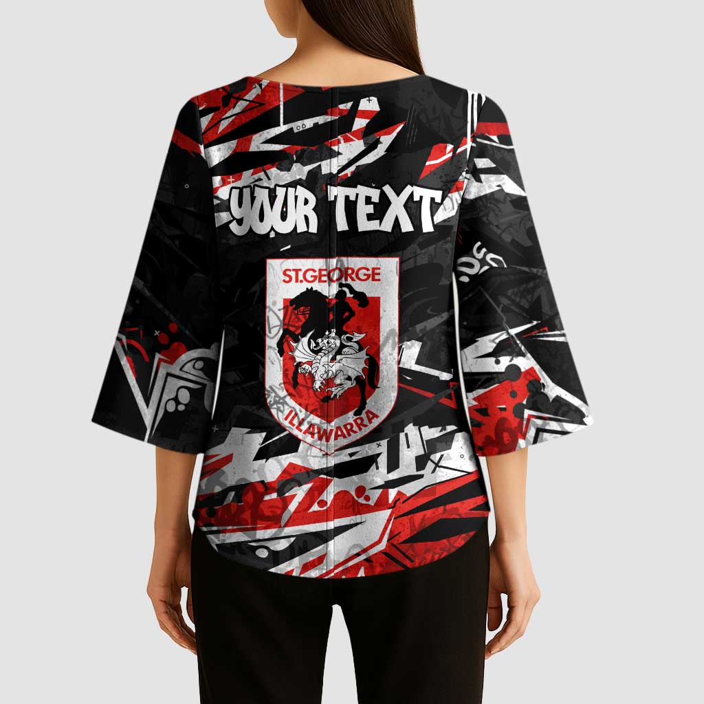 Personalized St. George Illawarra Dragons Kimono Sleeve Blouse Graffiti Grunge Abstract Urban Street Style Design