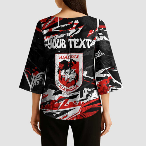 Personalized St. George Illawarra Dragons Kimono Sleeve Blouse Graffiti Grunge Abstract Urban Street Style Design