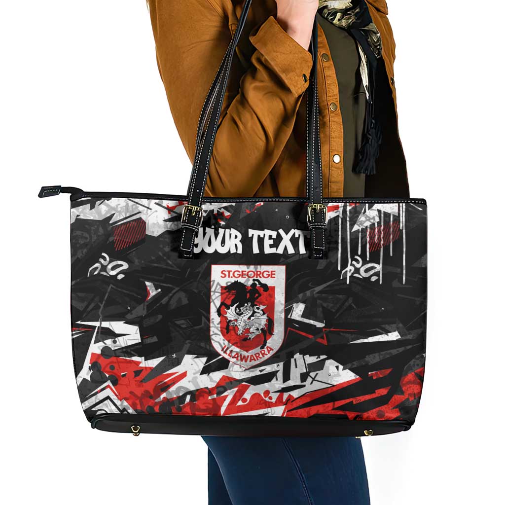 Personalized St. George Illawarra Dragons Leather Tote Bag Graffiti Grunge Abstract Urban Street Style Design