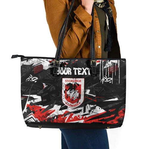 Personalized St. George Illawarra Dragons Leather Tote Bag Graffiti Grunge Abstract Urban Street Style Design