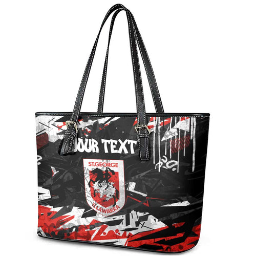 Personalized St. George Illawarra Dragons Leather Tote Bag Graffiti Grunge Abstract Urban Street Style Design