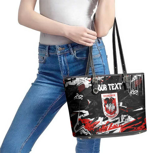 Personalized St. George Illawarra Dragons Leather Tote Bag Graffiti Grunge Abstract Urban Street Style Design