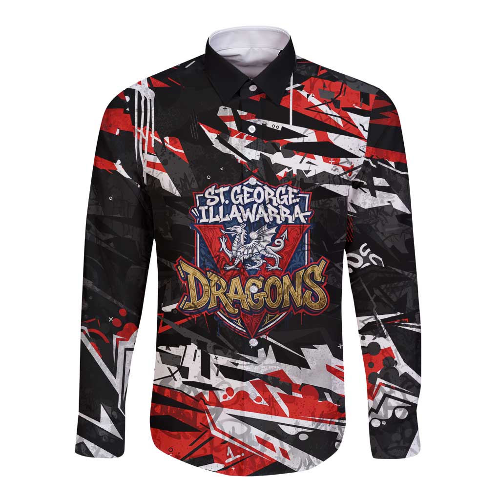 Personalized St. George Illawarra Dragons Long Sleeve Button Shirt Graffiti Grunge Abstract Urban Street Style Design
