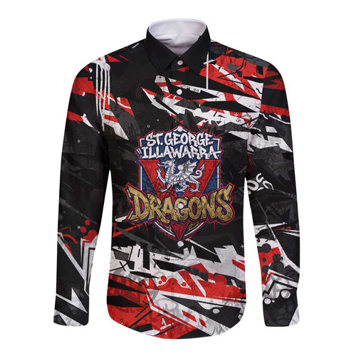 Personalized St. George Illawarra Dragons Long Sleeve Button Shirt Graffiti Grunge Abstract Urban Street Style Design