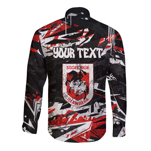 Personalized St. George Illawarra Dragons Long Sleeve Button Shirt Graffiti Grunge Abstract Urban Street Style Design