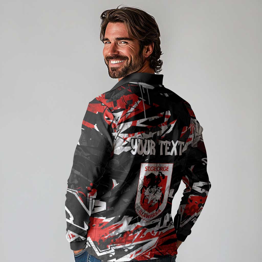Personalized St. George Illawarra Dragons Long Sleeve Polo Shirt Graffiti Grunge Abstract Urban Street Style Design