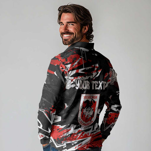 Personalized St. George Illawarra Dragons Long Sleeve Polo Shirt Graffiti Grunge Abstract Urban Street Style Design