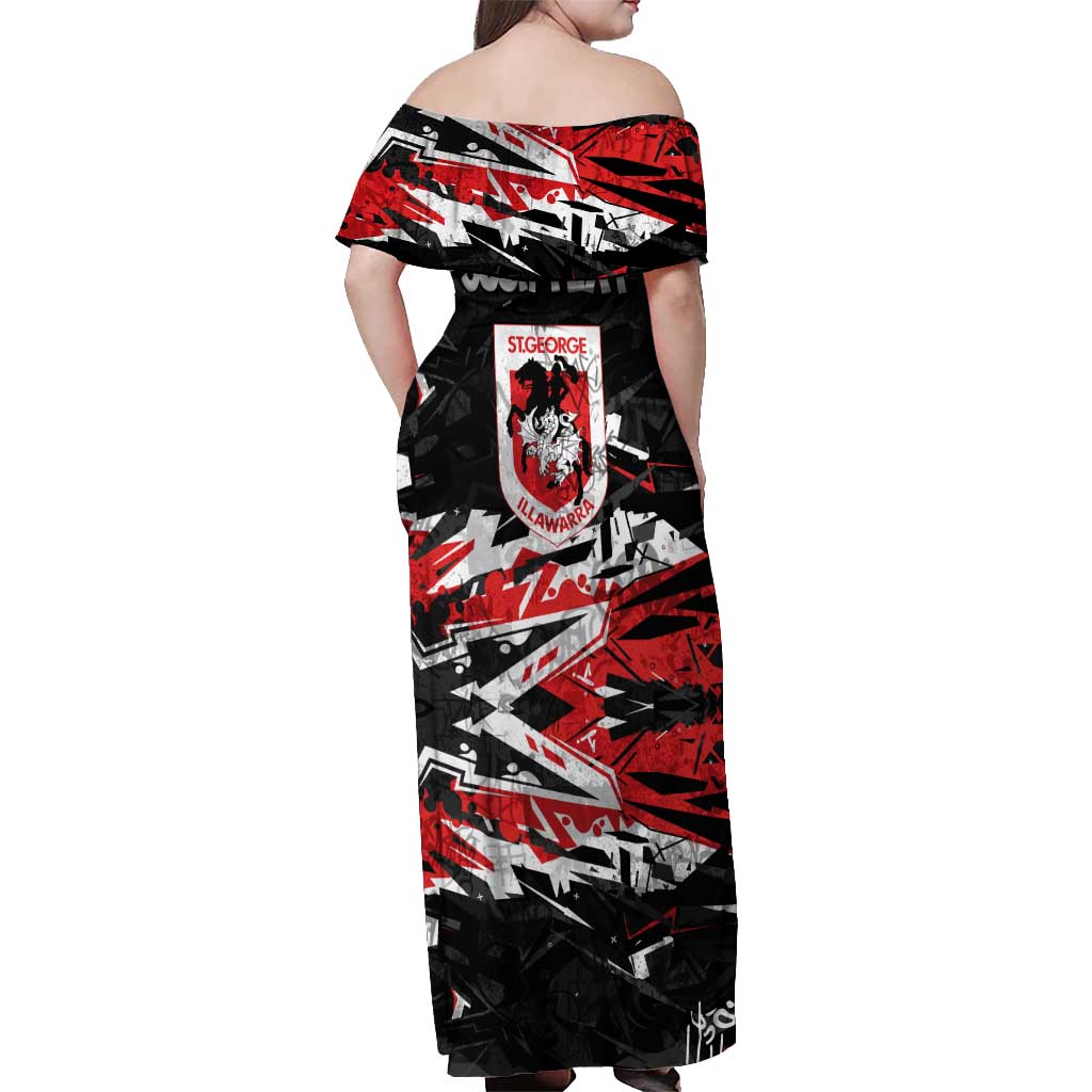 Personalized St. George Illawarra Dragons Off Shoulder Maxi Dress Graffiti Grunge Abstract Urban Street Style Design