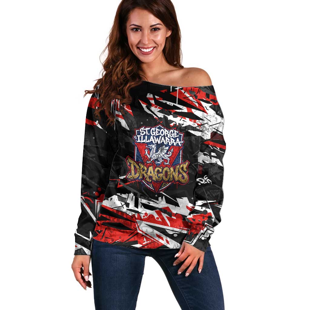 Personalized St. George Illawarra Dragons Off Shoulder Sweater Graffiti Grunge Abstract Urban Street Style Design