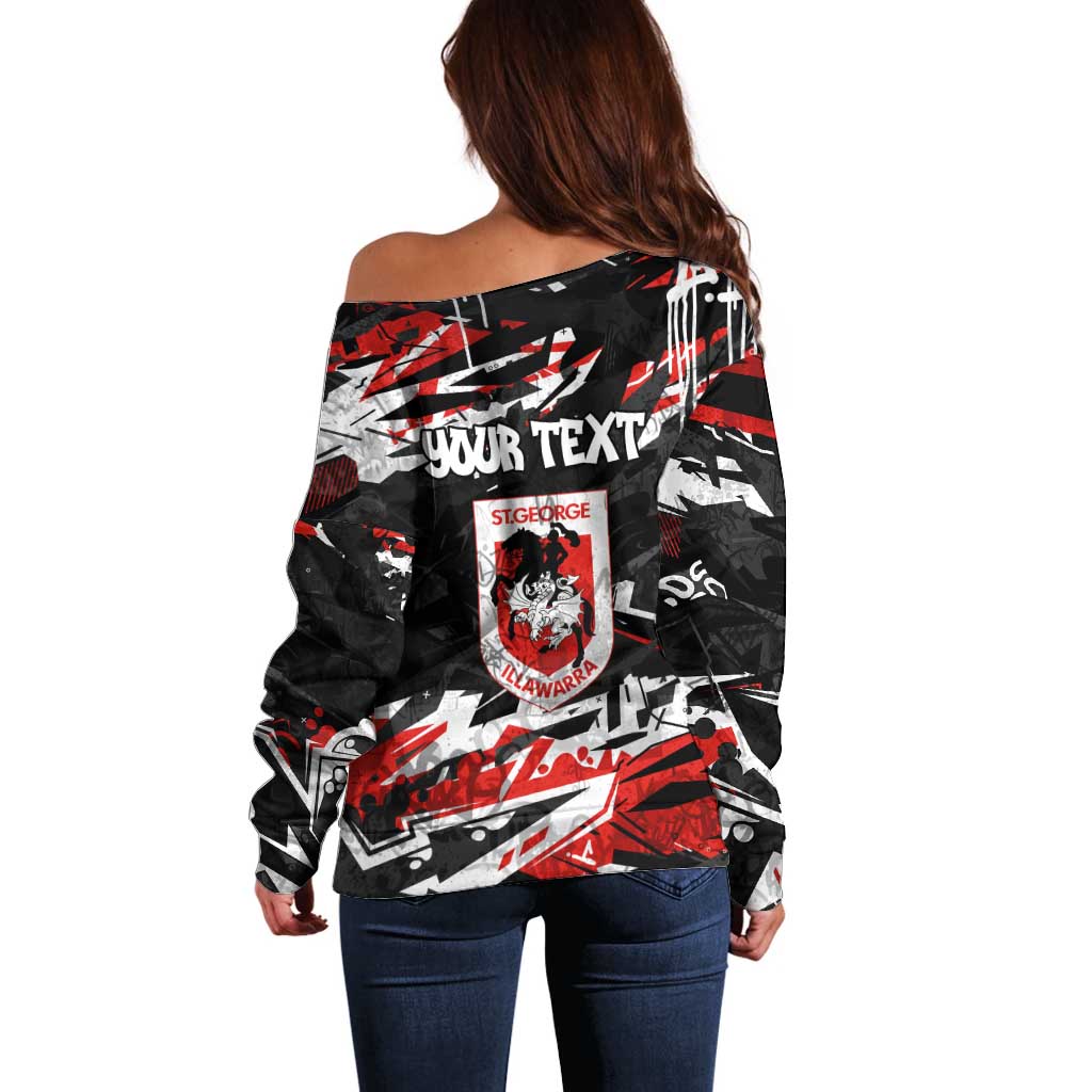 Personalized St. George Illawarra Dragons Off Shoulder Sweater Graffiti Grunge Abstract Urban Street Style Design