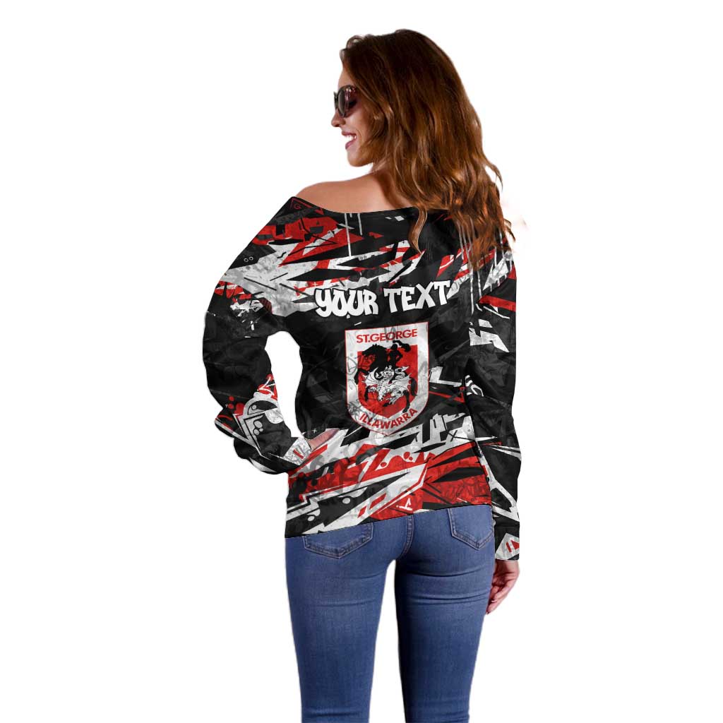 Personalized St. George Illawarra Dragons Off Shoulder Sweater Graffiti Grunge Abstract Urban Street Style Design