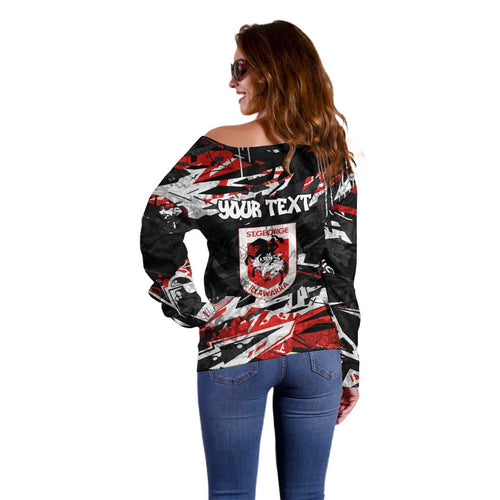 Personalized St. George Illawarra Dragons Off Shoulder Sweater Graffiti Grunge Abstract Urban Street Style Design