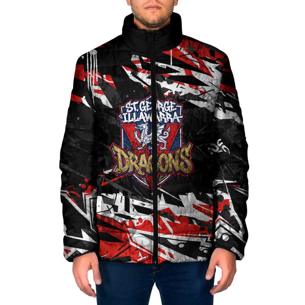Personalized St. George Illawarra Dragons Padded Jacket Graffiti Grunge Abstract Urban Street Style Design