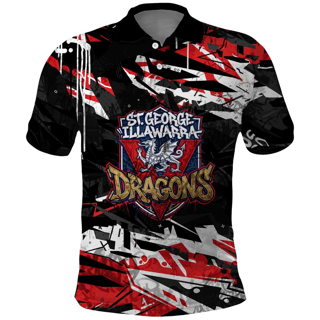 Personalized St. George Illawarra Dragons Polo Shirt Graffiti Grunge Abstract Urban Street Style Design
