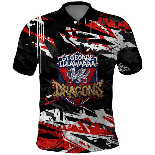 Personalized St. George Illawarra Dragons Polo Shirt Graffiti Grunge Abstract Urban Street Style Design