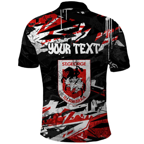 Personalized St. George Illawarra Dragons Polo Shirt Graffiti Grunge Abstract Urban Street Style Design