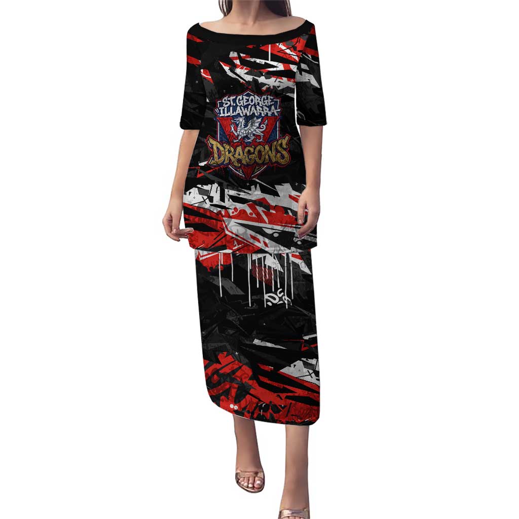 Personalized St. George Illawarra Dragons Puletasi Graffiti Grunge Abstract Urban Street Style Design