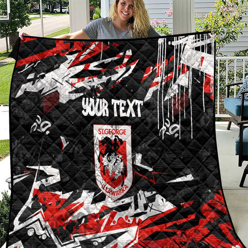 Personalized St. George Illawarra Dragons Quilt Graffiti Grunge Abstract Urban Street Style Design