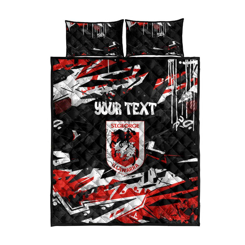 Personalized St. George Illawarra Dragons Quilt Bed Set Graffiti Grunge Abstract Urban Street Style Design