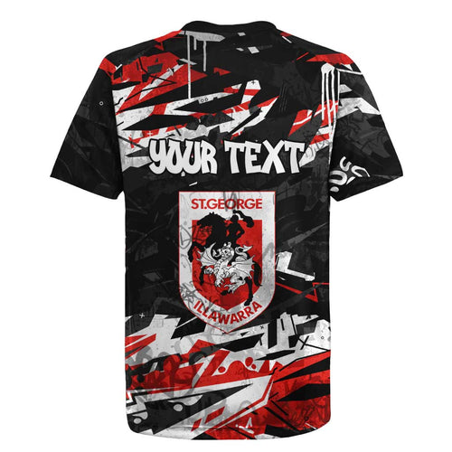Personalized St. George Illawarra Dragons Rugby Jersey Graffiti Grunge Abstract Urban Street Style Design