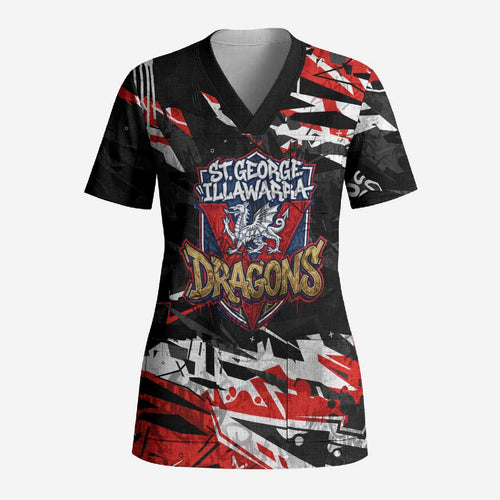 Personalized St. George Illawarra Dragons Scrub Top Graffiti Grunge Abstract Urban Street Style Design